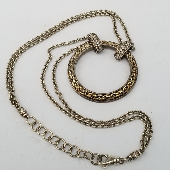 Charles Krypell 18k Gold Brown Pave Diamond Sterling silver Circle Necklace - Picture 5 of 16